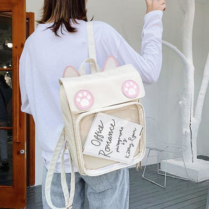 Cute Cat Paw Patch Clear Window Backpack MK15437 - KawaiiMoriStore