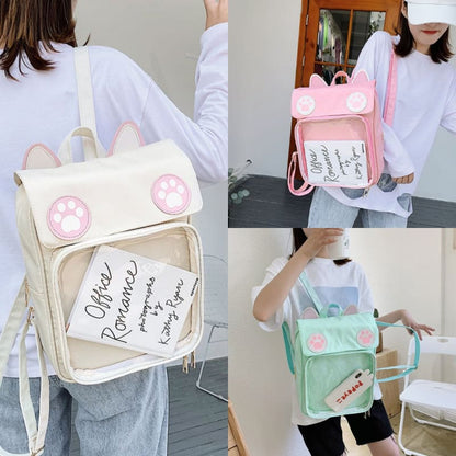 Cute Cat Paw Patch Clear Window Backpack MK15437 - KawaiiMoriStore