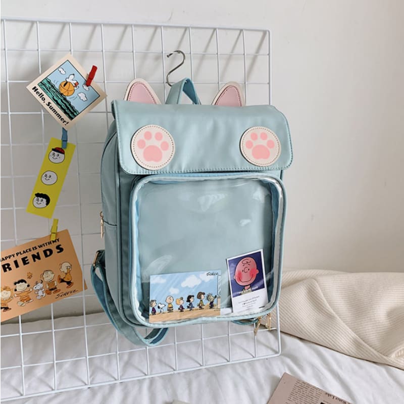 Cute Cat Paw Patch Clear Window Backpack MK15437 - KawaiiMoriStore