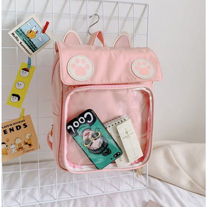 Cute Cat Paw Patch Clear Window Backpack MK15437 - KawaiiMoriStore