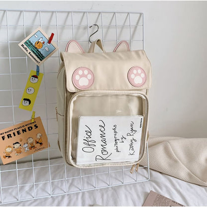 Cute Cat Paw Patch Clear Window Backpack MK15437 - KawaiiMoriStore