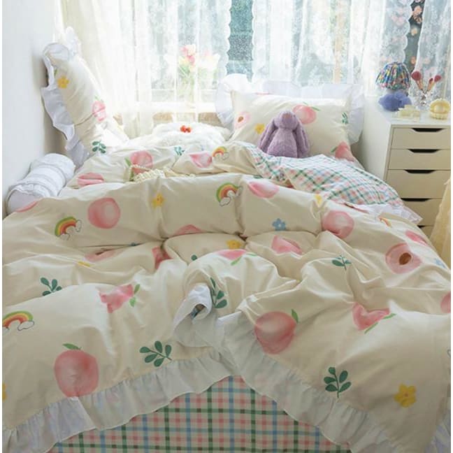 Cute Comfy Dreams Kawaii Peach Bedding Set MM1627 - KawaiiMoriStore