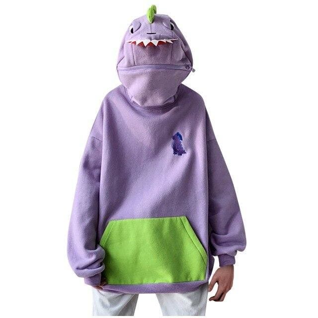 Cute Dinosaur Design Can Sealed Big Pocket Zip Hoodie Pullover MK15425 - KawaiiMoriStore