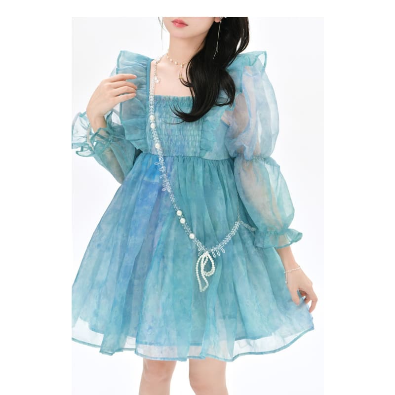 Cute Dreamy Girly Ocean Blue Ruffles Dress ON623 - dress