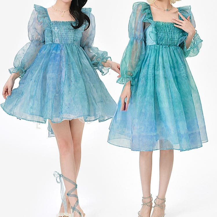 Cute Dreamy Girly Ocean Blue Ruffles Dress ON623 - dress