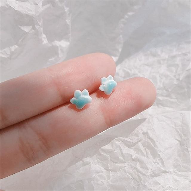 Cute Exquisite Small Pink Cat Claw Ceramic Earrings MK15636 - KawaiiMoriStore