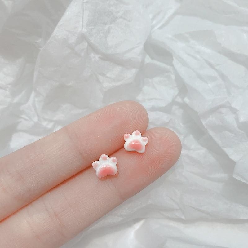 Cute Exquisite Small Pink Cat Claw Ceramic Earrings MK15636 - KawaiiMoriStore