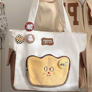 Cute Face White Brown Shoulder Bag ON675 - White