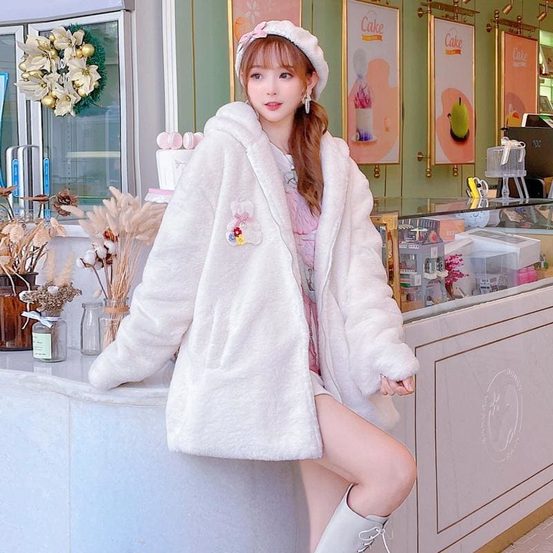 Cute Fashion Long Pink Rabbit Ears White Coat MM1639 - KawaiiMoriStore