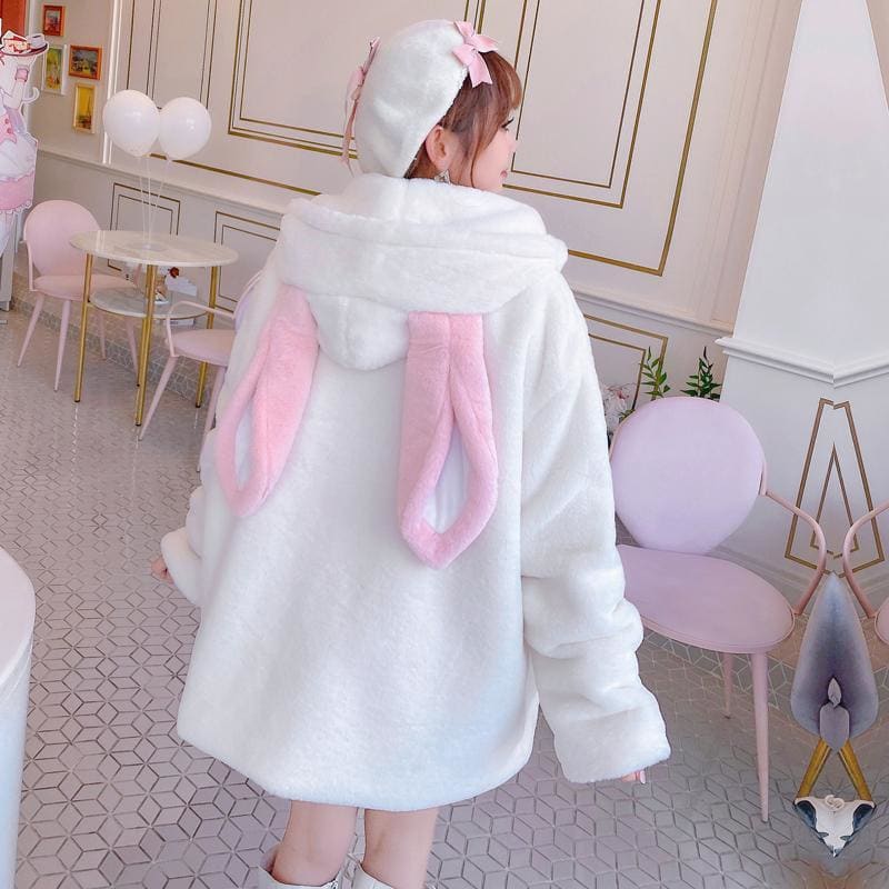 Cute Fashion Long Pink Rabbit Ears White Coat MM1639 - KawaiiMoriStore