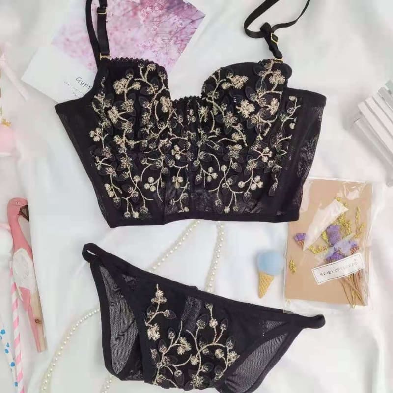 Cute Flower Embroidered Lace Lingerie Set MM1859 - Lingerie 