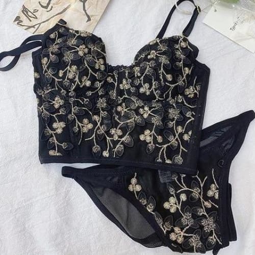 Cute Flower Embroidered Lace Lingerie Set MM1859 - Lingerie 