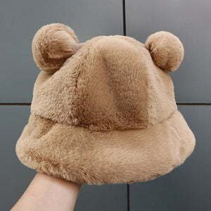 Cute Furry Bear Ears Fisherman Hat MK15198 - KawaiiMoriStore