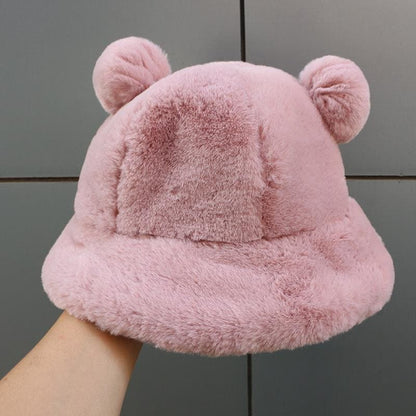 Cute Furry Bear Ears Fisherman Hat MK15198 - KawaiiMoriStore