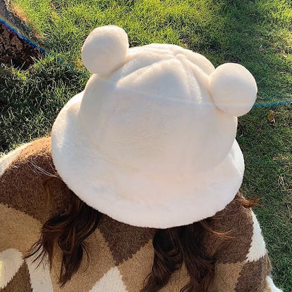 Cute Furry Bear Ears Fisherman Hat MK15198 - KawaiiMoriStore