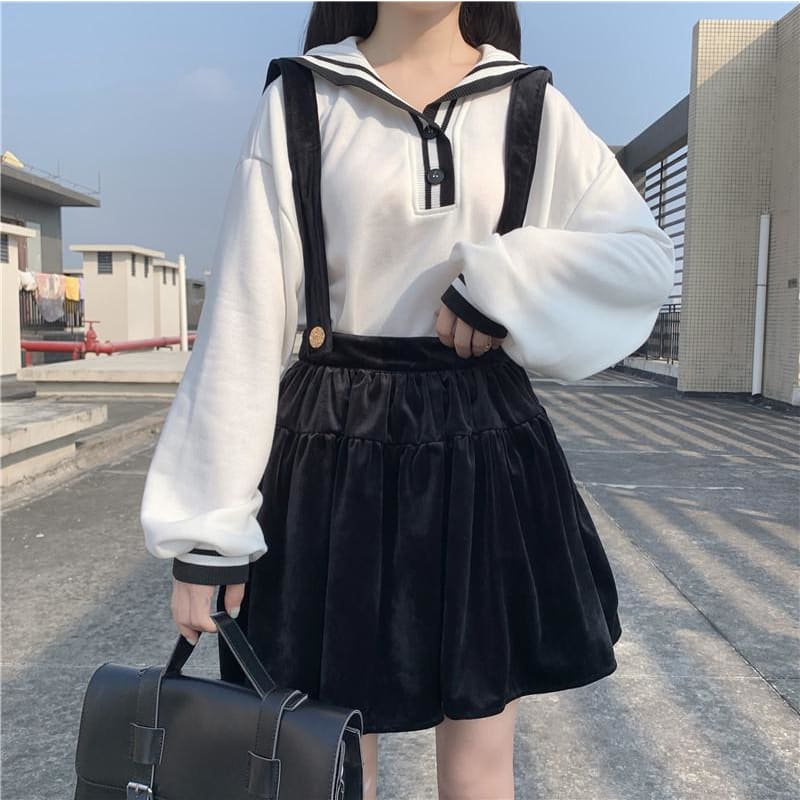 Cute Girl Bowknot Blouse And Suspender Skirt Set MK16027 - KawaiiMoriStore