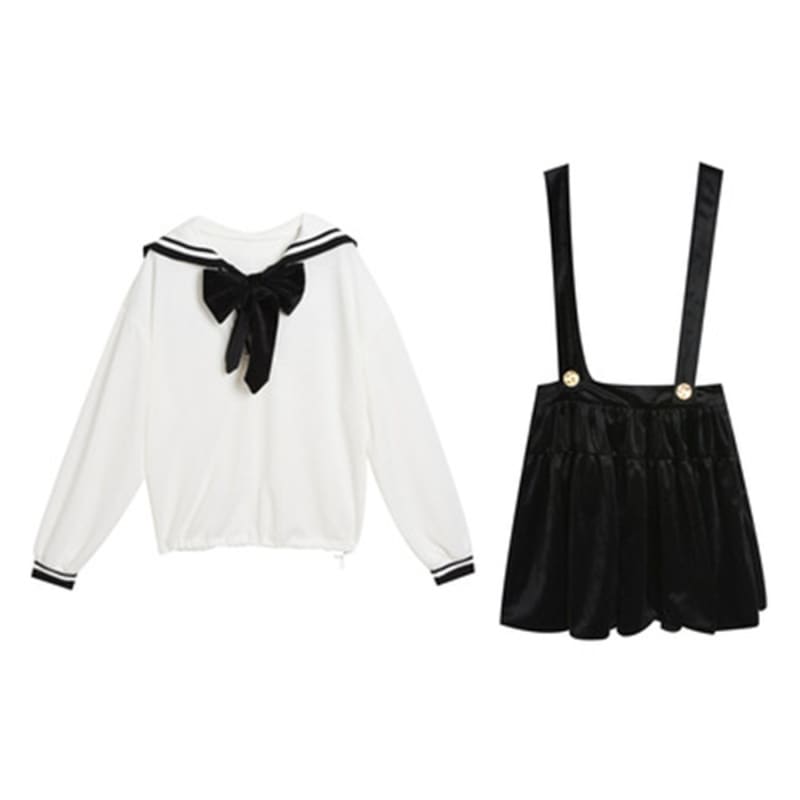 Cute Girl Bowknot Blouse And Suspender Skirt Set MK16027 - KawaiiMoriStore