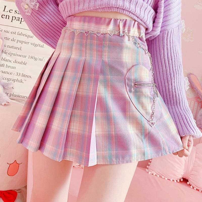 Cute Girl Love Purple Plaid Pleated Skirt MK15566 - KawaiiMoriStore