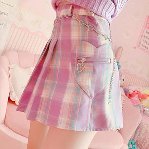 Cute Girl Love Purple Plaid Pleated Skirt MK15566 - KawaiiMoriStore