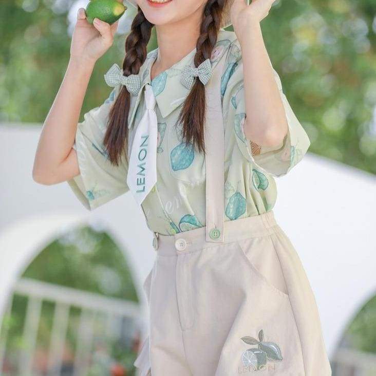 Cute Green Lemon Blouse & Overall MM1610 - KawaiiMoriStore