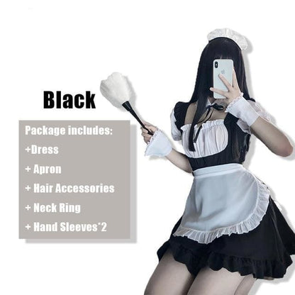 Cute Lace Up Black and White Maid Dress Role Play Costume MK222 - KawaiiMoriStore