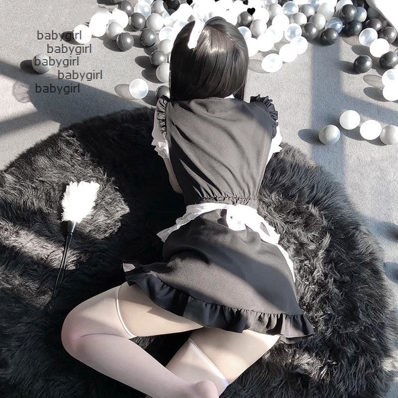 Cute Lace Up Black and White Maid Dress Role Play Costume MK222 - KawaiiMoriStore
