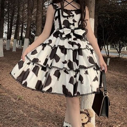 Cute Lolita Cow Print JSK Slip Dress MM1184 - KawaiiMoriStore