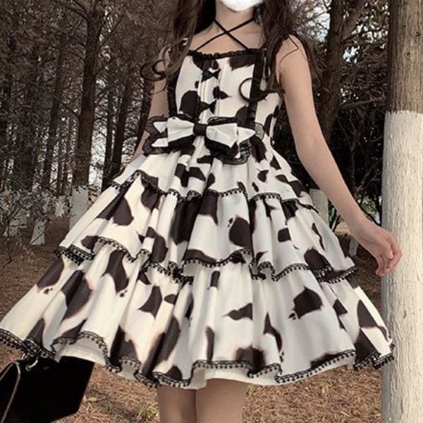 cute cow print dress Cow Print Dress Women's Cute Japanese Harajuku Style myfunfarm