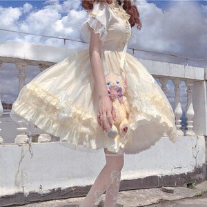 Cute Lolita Ruffled Collar Bow Tulle Layered Princess Dress MK0808 - KawaiiMoriStore