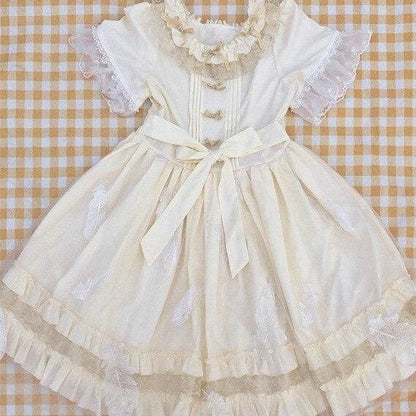 Cute Lolita Ruffled Collar Bow Tulle Layered Princess Dress MK0808 - KawaiiMoriStore