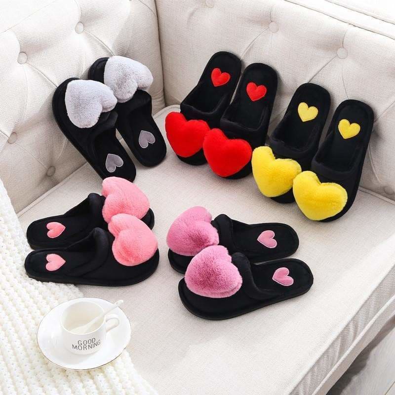 Cute Love Hearts Bunny Pompoms Comfy Slippers MM1700 - 