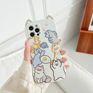 Cute Lovely Cat Ears Cartoon Cats Phone Case for iphone7/7plus/8/8P/X/XS/XR/XS Max/11/11 pro/11 pro max/12/12pro/12mini/12pro max MK16026 - KawaiiMoriStore