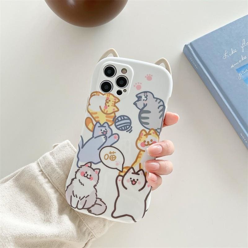 Cute Lovely Cat Ears Cartoon Cats Phone Case for iphone7/7plus/8/8P/X/XS/XR/XS Max/11/11 pro/11 pro max/12/12pro/12mini/12pro max MK16026 - KawaiiMoriStore