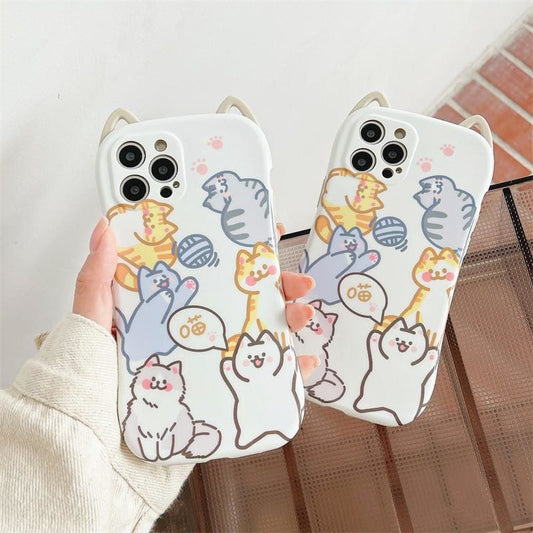 Cute Lovely Cat Ears Cartoon Cats Phone Case for iphone7/7plus/8/8P/X/XS/XR/XS Max/11/11 pro/11 pro max/12/12pro/12mini/12pro max MK16026 - KawaiiMoriStore