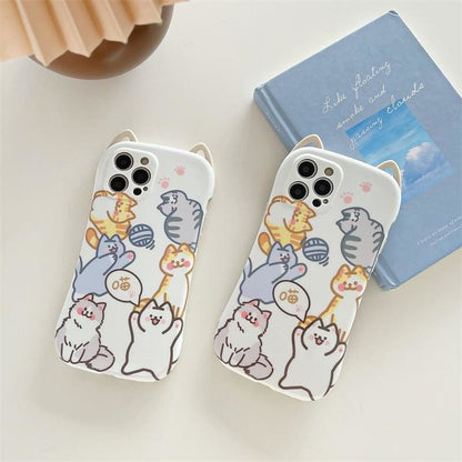 Cute Lovely Cat Ears Cartoon Cats Phone Case for iphone7/7plus/8/8P/X/XS/XR/XS Max/11/11 pro/11 pro max/12/12pro/12mini/12pro max MK16026 - KawaiiMoriStore