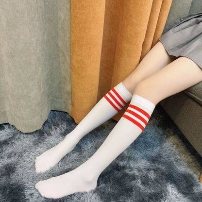 Cute Medias Black White Striped Long Socks MK15818 - KawaiiMoriStore