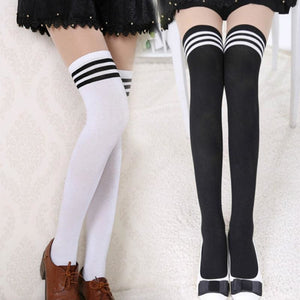 Cute Medias Black White Striped Long Socks MK15818 - KawaiiMoriStore