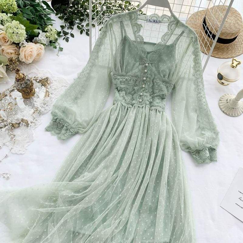 Cute Midnight Vintage-Aesthetic Lace Fairy Dress MK006 KawaiiMoriStore Cute Midnight Vintage-Aesthetic Lace Fairy Dress MK006 KawaiiMoriStore