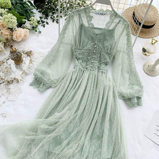 Cute ChloeMidnight Vintage-Aesthetic Lace Fairy Dress MK006 - KawaiiMoriStore