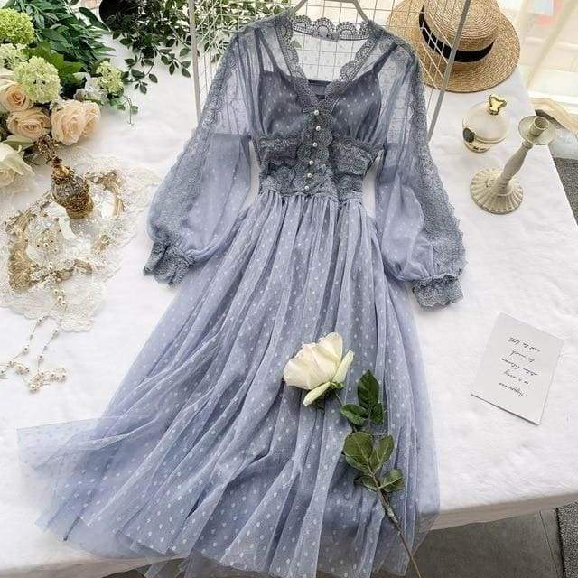 Cute Midnight Vintage-Aesthetic Lace Fairy Dress MK006 KawaiiMoriStore Cute Midnight Vintage-Aesthetic Lace Fairy Dress MK006 KawaiiMoriStore