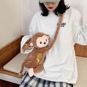 Cute Monkey Cartoon Plush Crossbody Bag MK15609 - KawaiiMoriStore