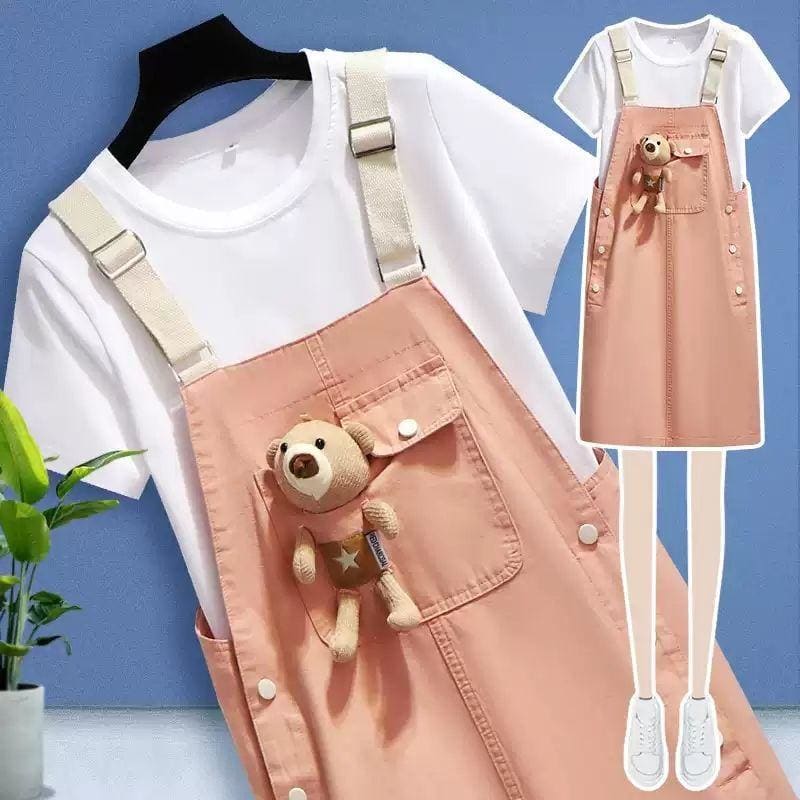 Cute Pastel Pink Overallas Dress MM1299 - KawaiiMoriStore
