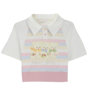 Cute Pastel Rainbow White Bears T-shirt ON629 - As photo / S