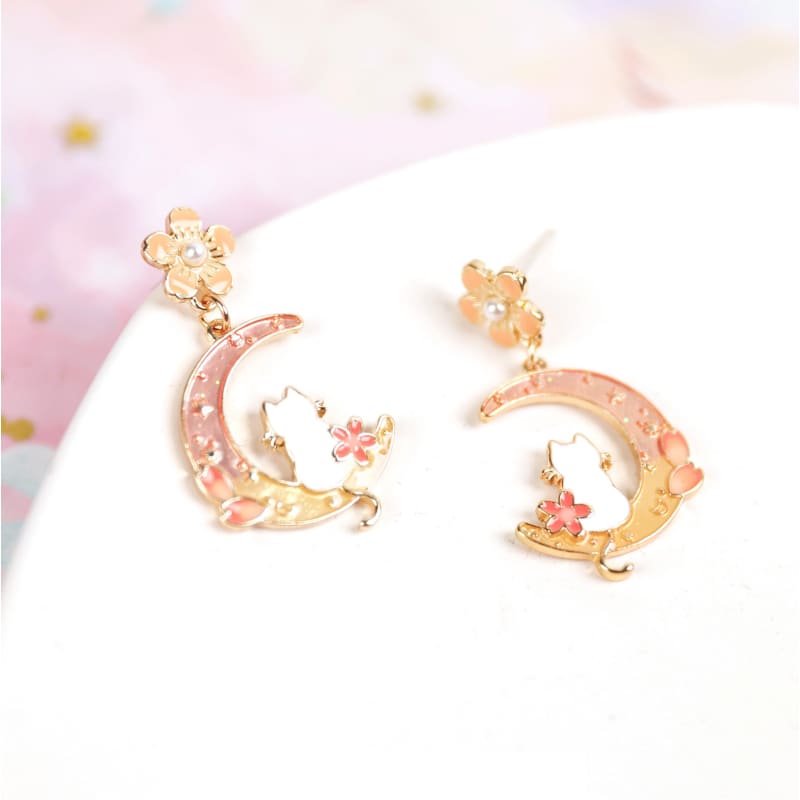 Cute Pastel Sakura Cat Earrings/Clips MK16040 - KawaiiMoriStore