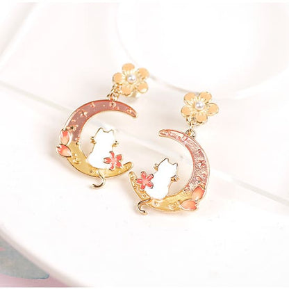 Cute Pastel Sakura Cat Earrings/Clips MK16040 - KawaiiMoriStore