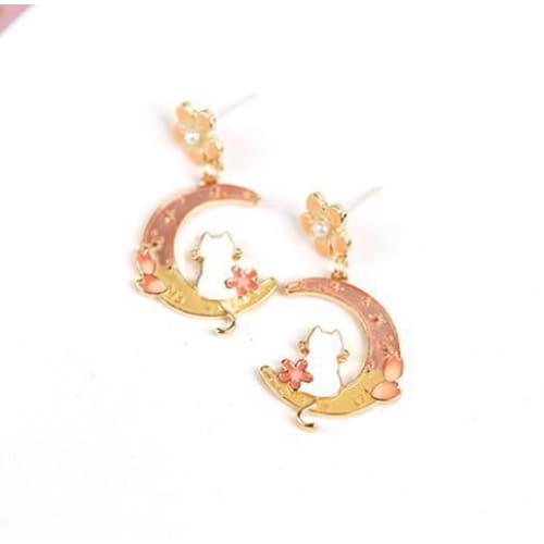 Cute Pastel Sakura Cat Earrings/Clips MK16040 - KawaiiMoriStore