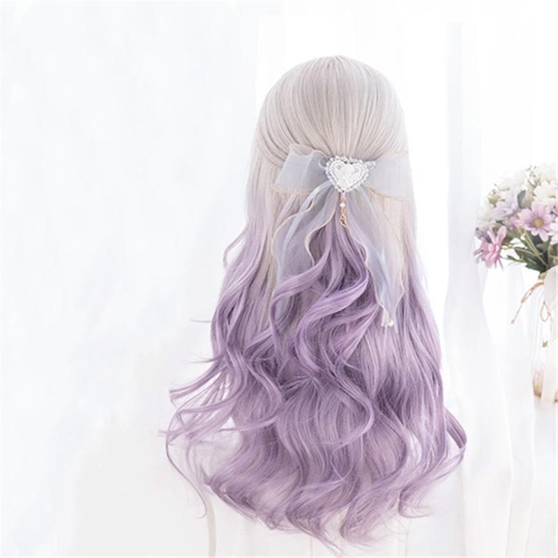 Cute Pastel Silver Light Purple Curly Princess Lolita Wig 