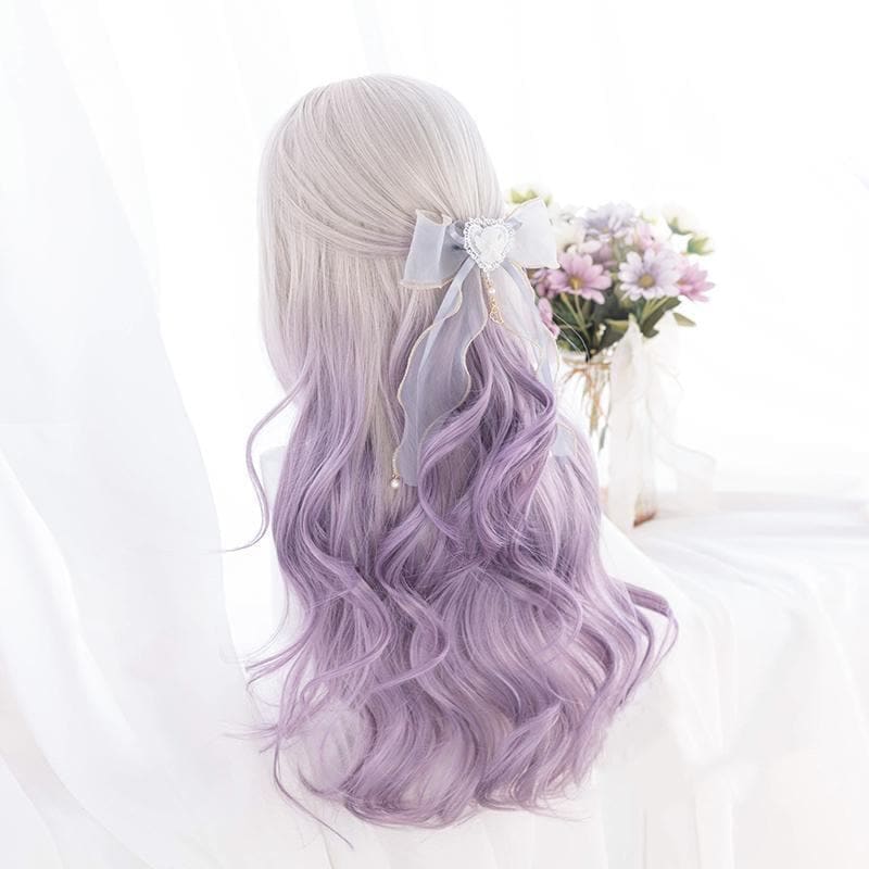 Cute Pastel Silver Light Purple Curly Princess Lolita Wig 