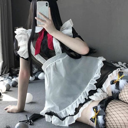 Cute Perspective Maid Uniform Temptation Strap Set MK241 - KawaiiMoriStore