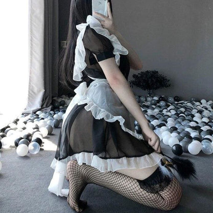 Cute Perspective Maid Uniform Temptation Strap Set MK241 - KawaiiMoriStore